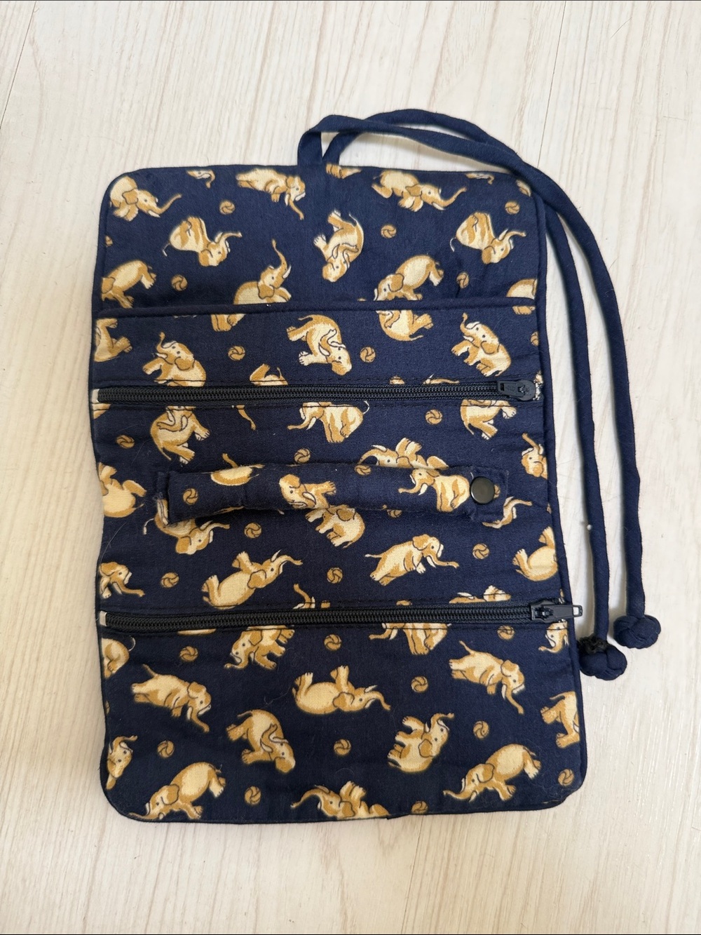 Navy Elephant Print Jewelry Travel Organizer